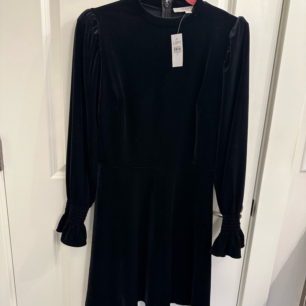LOFT Classic Black Velvet Long Sleeve Dress